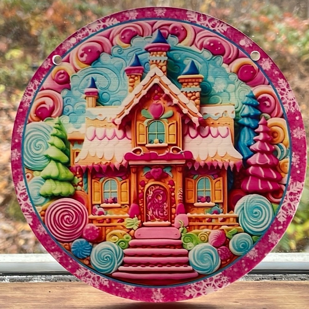 Suncatcher 6” Pink Victorian Gingerbread House Christmas Acrylic Ornament gift
